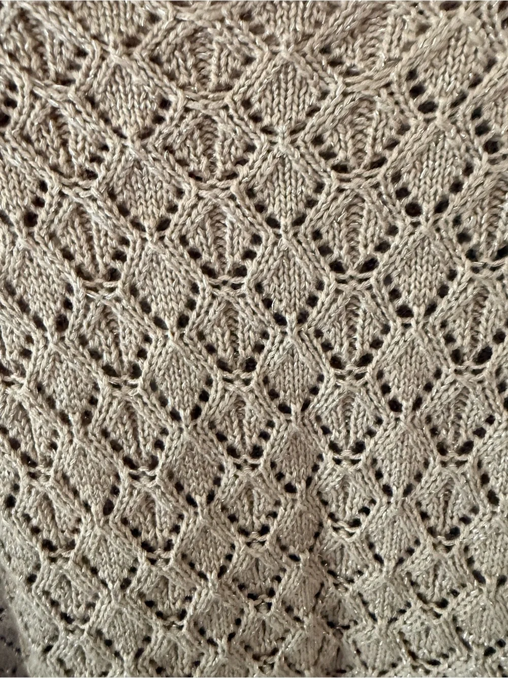 LC Lauren Conrad 3X Beige Open Knit Pointelle Sweater Metallic Scallop Hem NWT